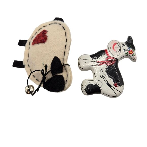 Brooch 2PC Set Farm Animals Cute Handcrafted Dairy Cow Sheep Heart Love Pet Pins - Picture 5 of 12